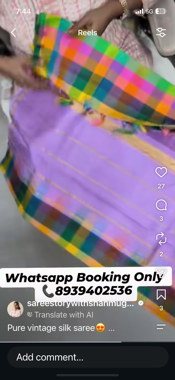 MADRAS KATTAM PATTU SAREE WITH 6 SHADES (PRICE OF SAREE 13999 FOR PRE BOOKING PAY 5000 ADVANCE) (Copy)