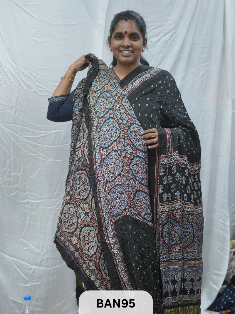 BANDHANI WITH AJRAKH SEMI GAJI SAREE