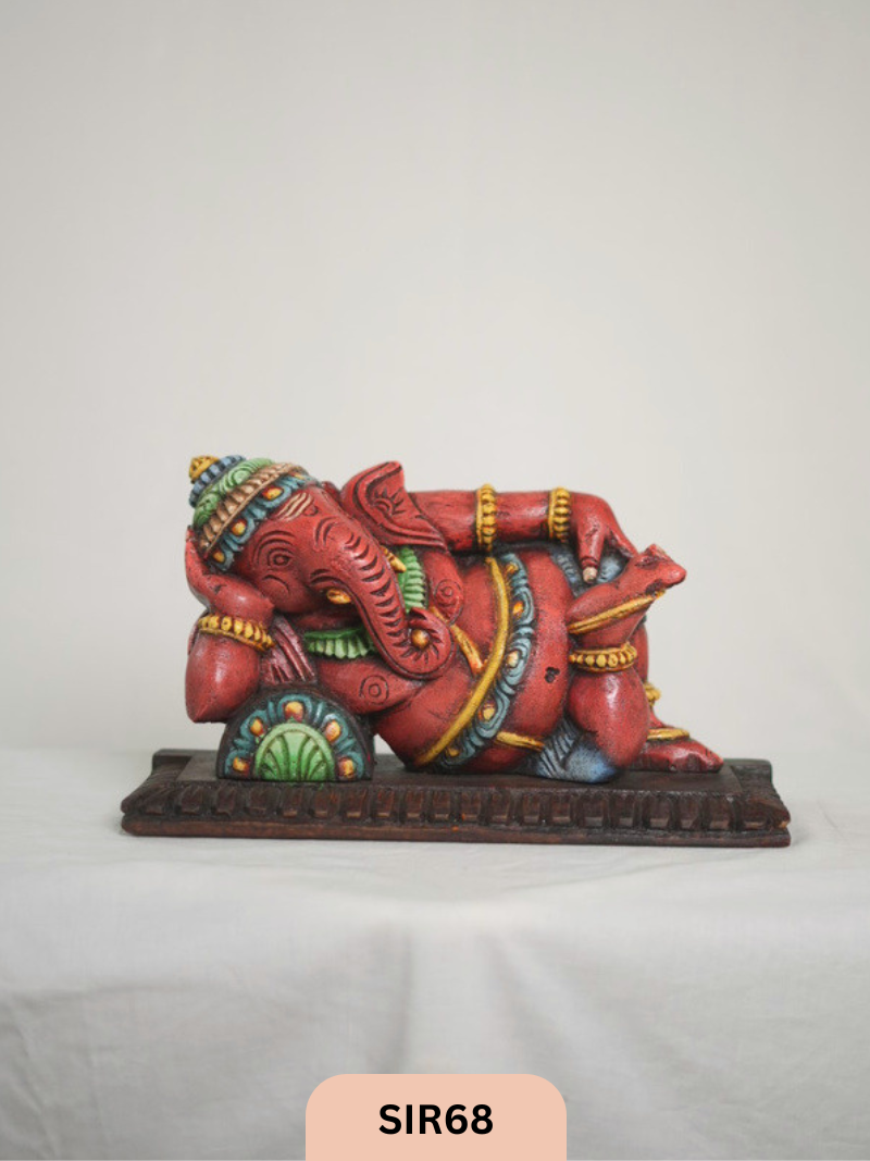 WOODEN SLEEPING GANESH - Height 9" INCH, WIDTH 16"INCH