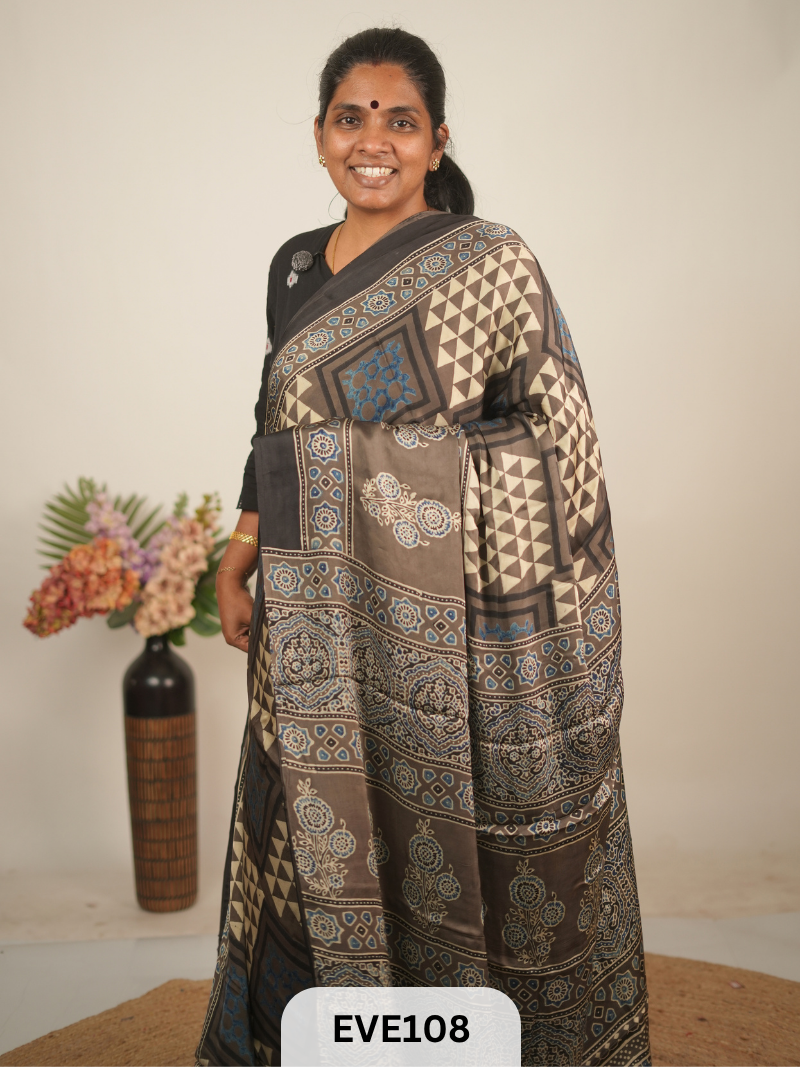 MODAL AJRAKH HANDBLOCK PRINT SAREE
