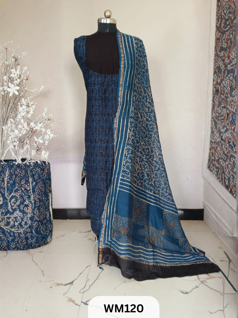 CHANDERI HAND BLOCK PRINT 2 PIECE SUITS EACH 2.5 MTR TOP AND DUPTTA