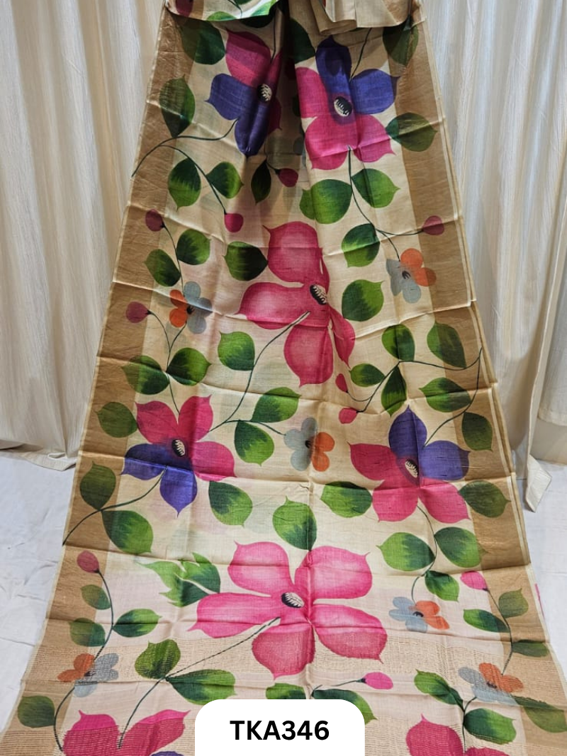 Zari Border Tussar Hand Painted Saree