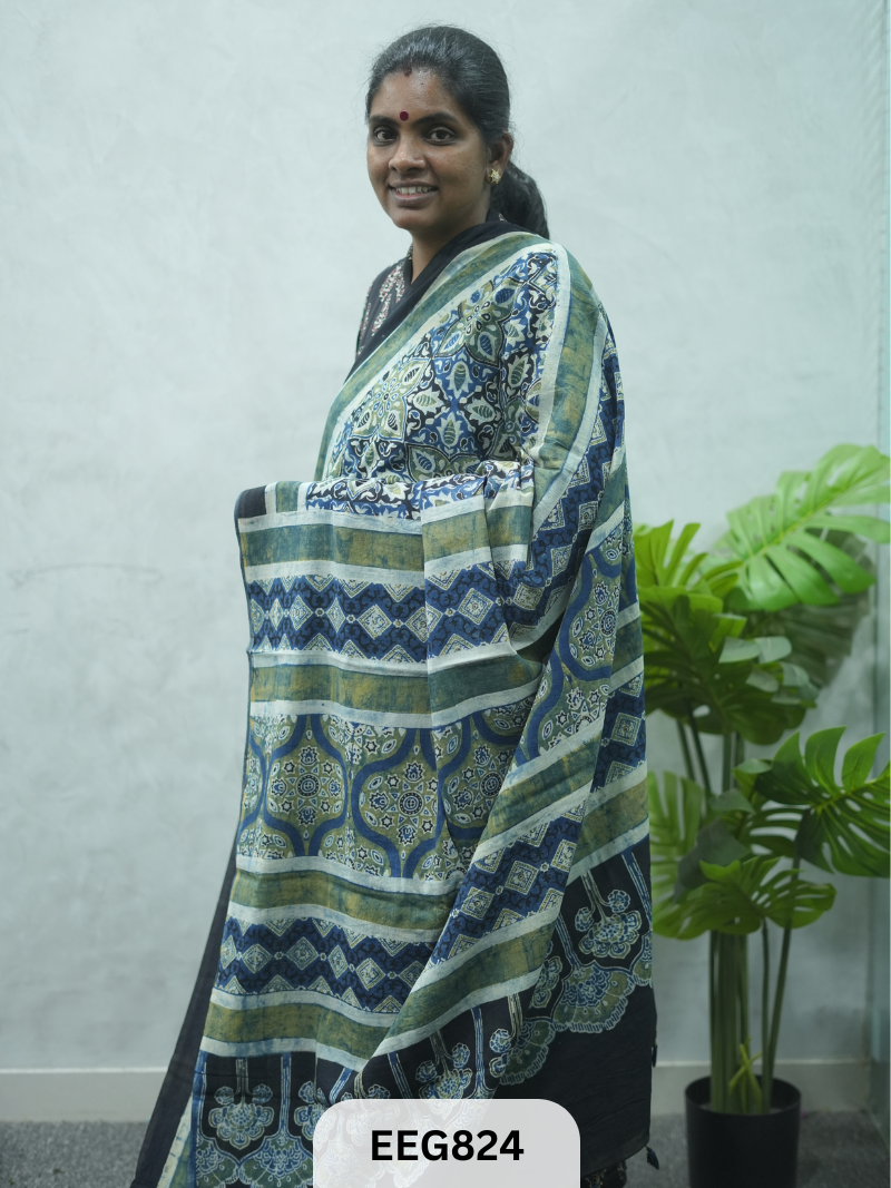 MUL COTTON AJRAKH HANDBLOCK PRINT SAREE