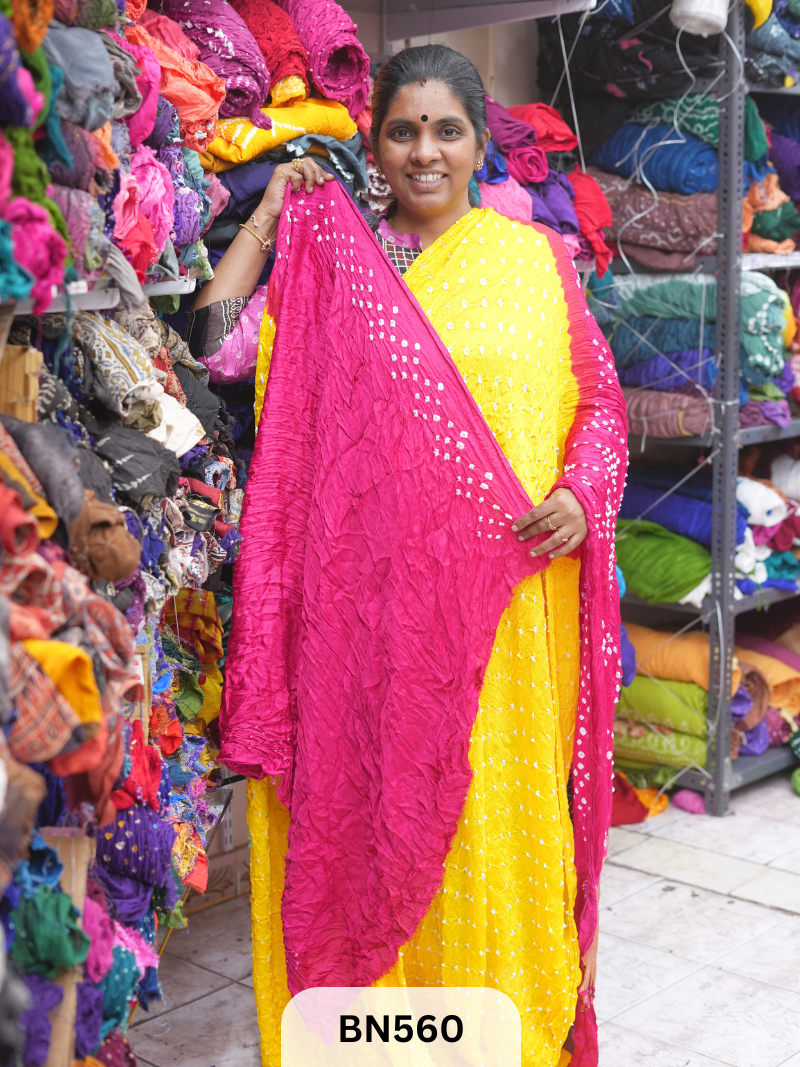 SEMI TISSUE PALLU SHADED BANDHEJ SAREE