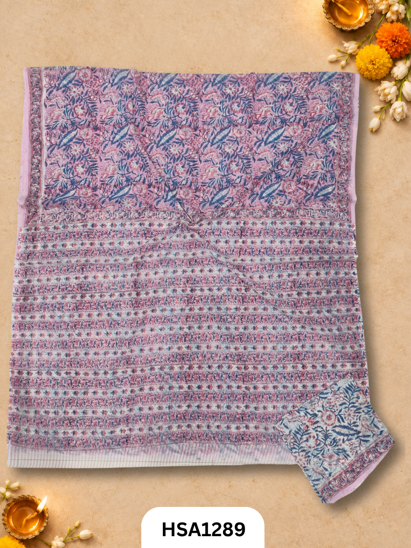 Hand block printed Hand tye-dye Lahriya Saree