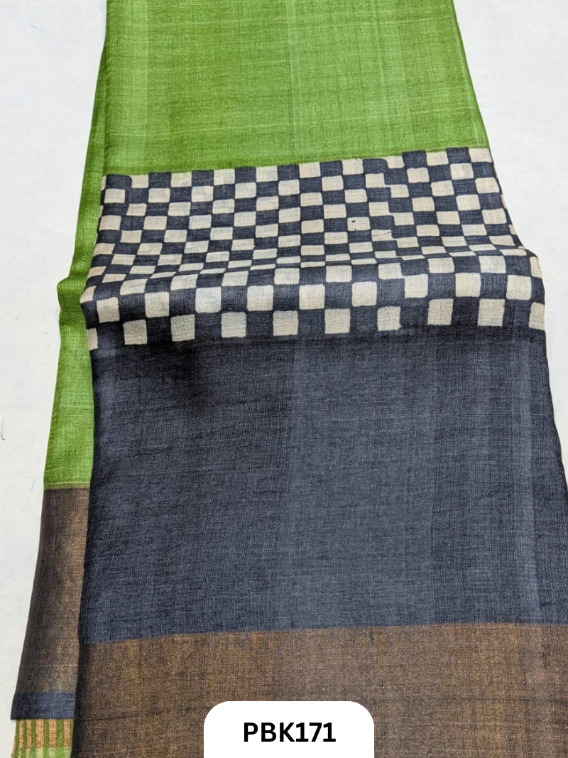 Premium Pure Tussar Silk Handblock Print Saree – Kolkata Special
