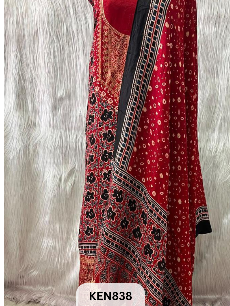 DOLA SILK NATURAL DYE HANDBLOCK PRINT 2PC -UNSTICHED SUIT(3.30MTRTOP 2.20MTR DUPPATA