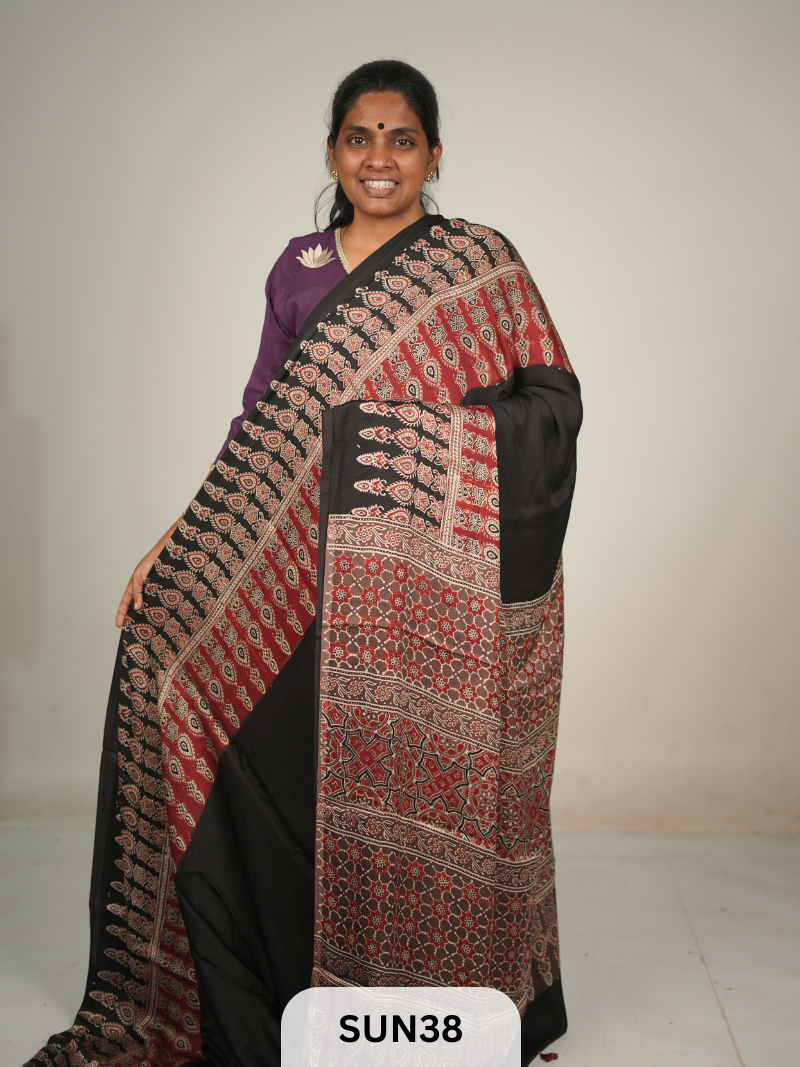 MODAL SILK WITH AJRAKH HANDBLOCK PRINT SAREE