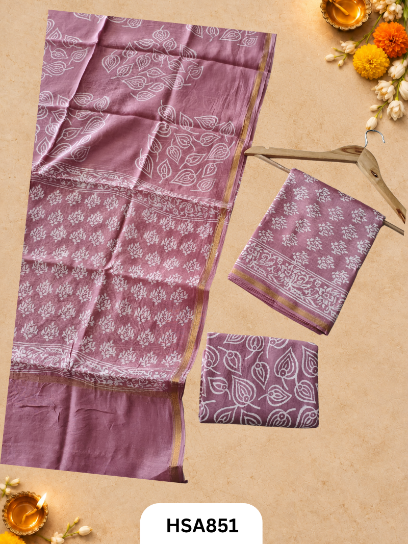 HandBlock Printed Chanderi Silk Cotton Suits -Top 2.5M Duptta 2.5M