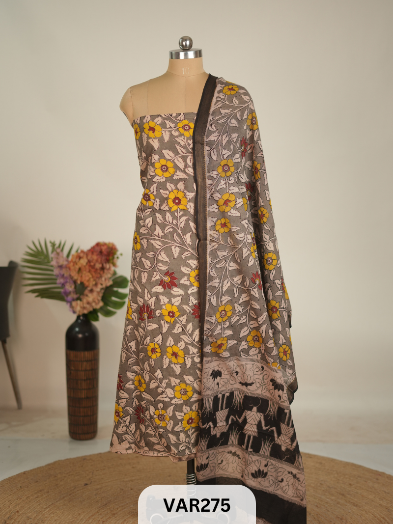 PURE HANDBLOCK KALAMKARI COTTON-2 PCS-TOP & DUPPATA