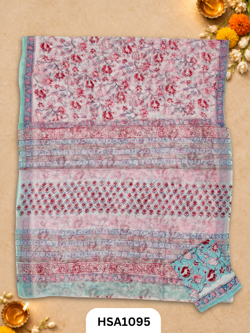 Hand Block Printed Traditional Designs & Multi Colour Combinations Kota Doria Sarees