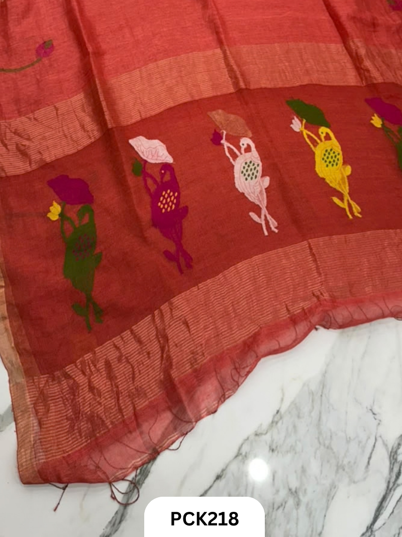 Pure Handloom Linen Silk Saree with Jamdani Weave