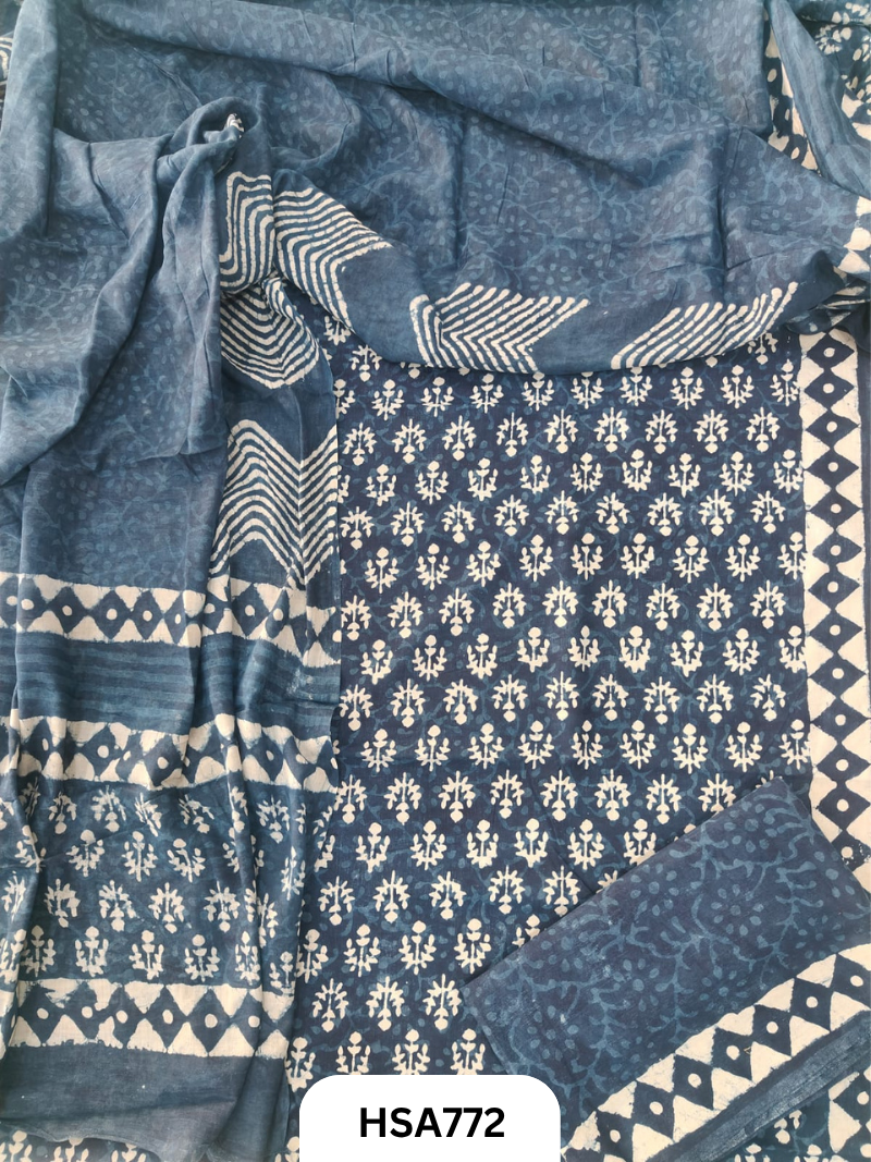 Exclusive Indigo Handblock Print Salwar Suit 3pcs