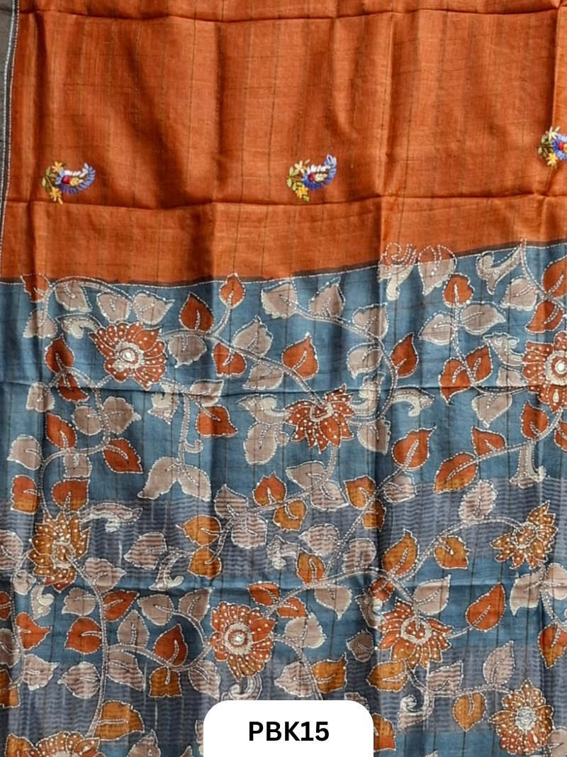 Pure Tussar Silk Saree with Heavy Embroidery & Bullion Stitch