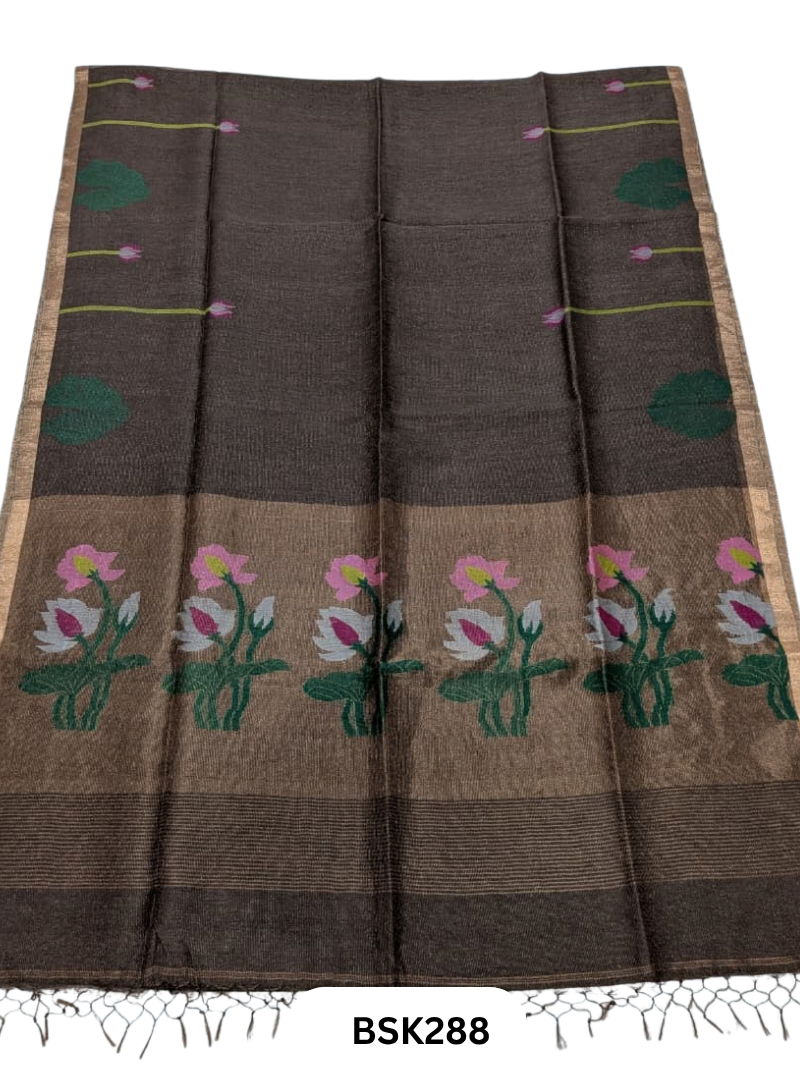 Handloom Pure Linen Silk Jamdhani Weave Saree