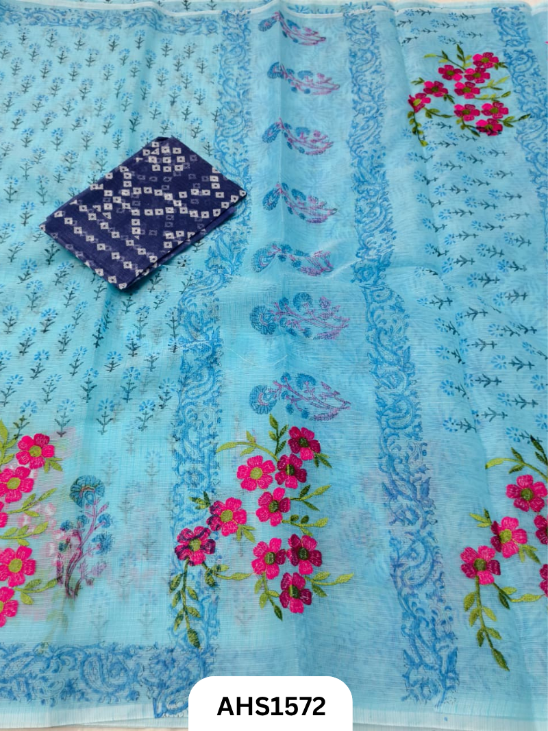 Kota Cotton Embroidery + Printed Saree