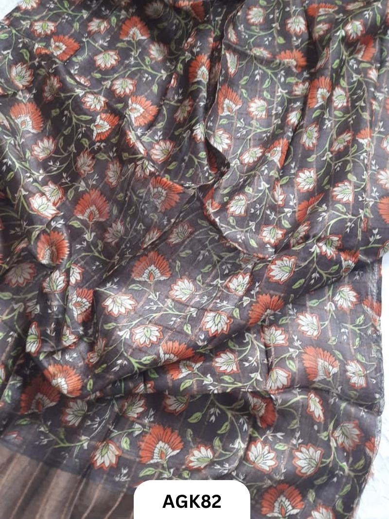 Premium Check Tussar Blouse Piece with Kalamkari Print – 80 CM