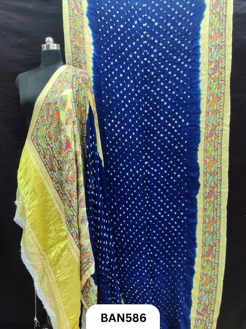 Semi Gaji ts kalamkari digital print pallu, blouse and border with bandhej saree