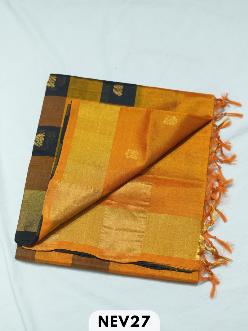 PALUM PAZHAMUM CHECKS WITH BUTTA SILK COTTON SAREE