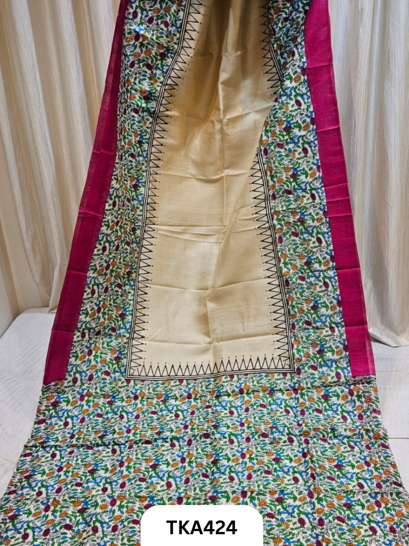 Murshidabad Silk Hand Painted Saree