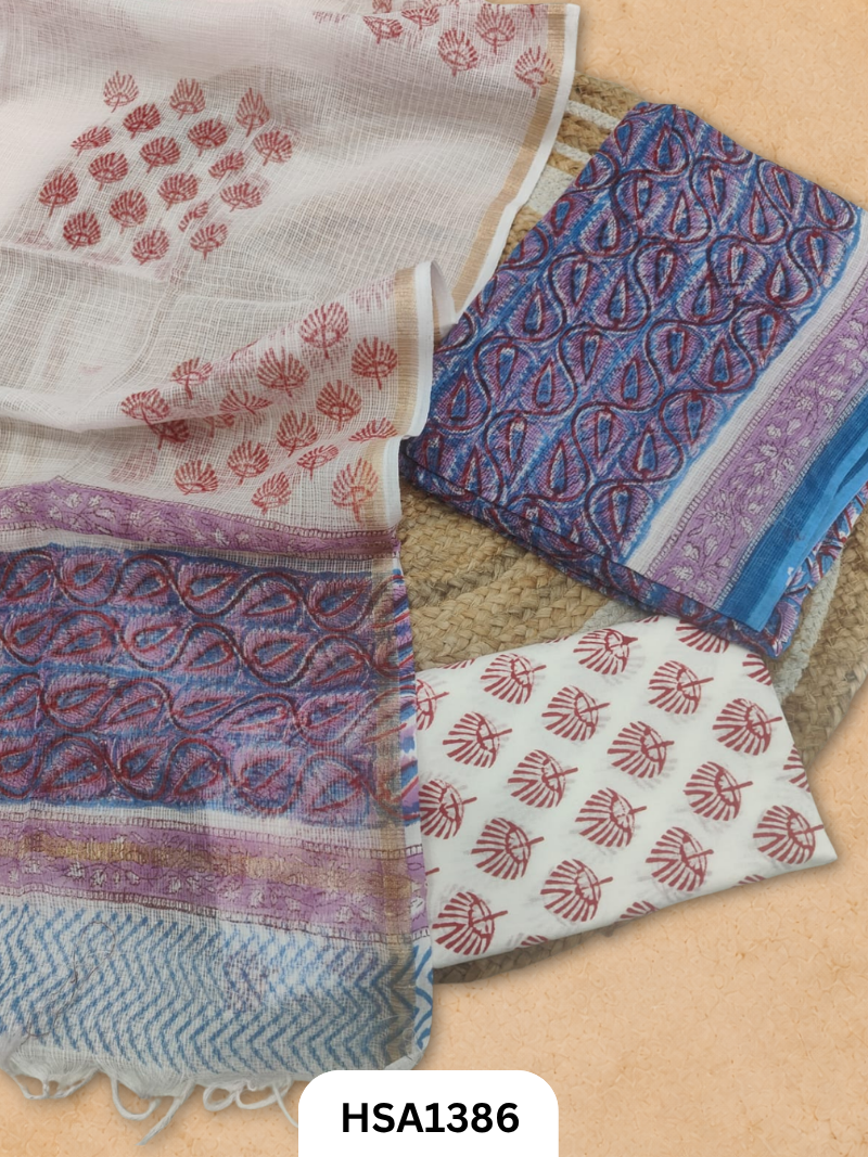 Hand block printed kota doriya suit top &duppta 2.5 meter