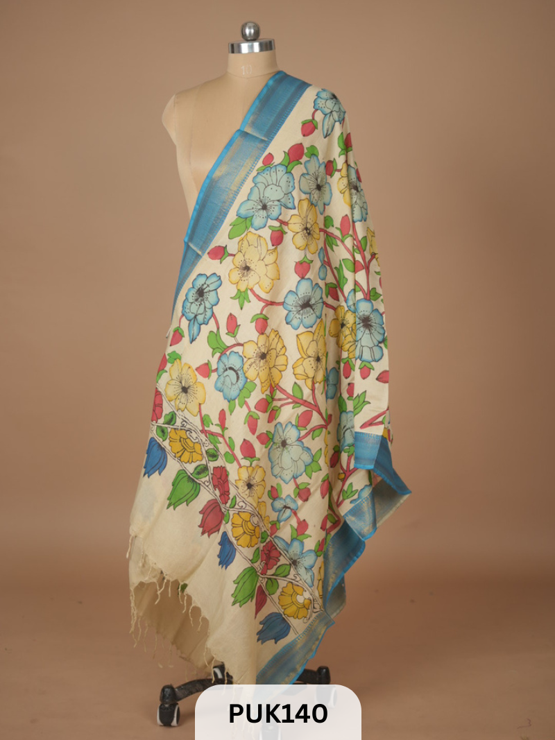 PURE PENKALAMKARI DUPPATTA - CHENNURI SILK