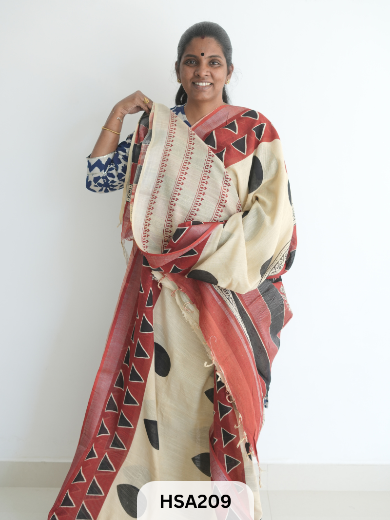 LENIN COTTON HANDBLOCK PRINTED SAREE