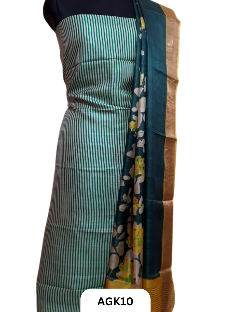 Silk Mark Certified Tussar Salwar Set with Hand Block Print