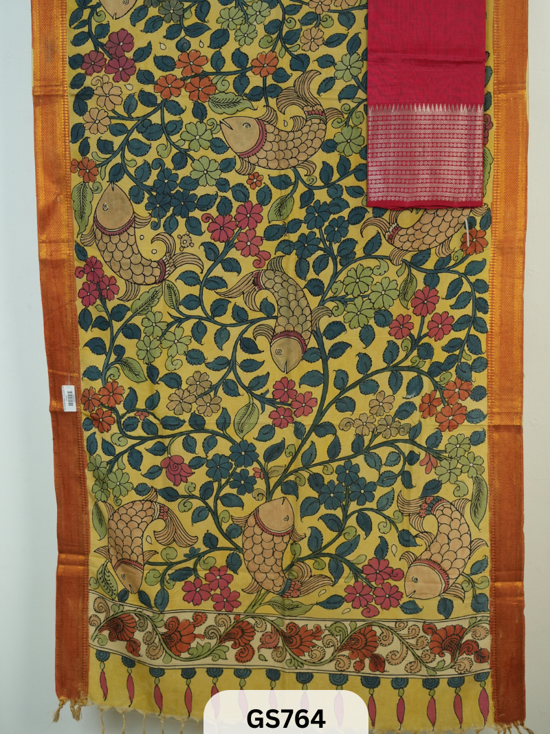 Mangalgiri Top with Pen Kalamkari Dupatta (Top and Dupatta only)