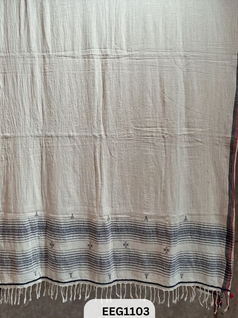 HANDWEAVED KALA COTTON DUPATTA WITH TASSEL-2.5 MTR