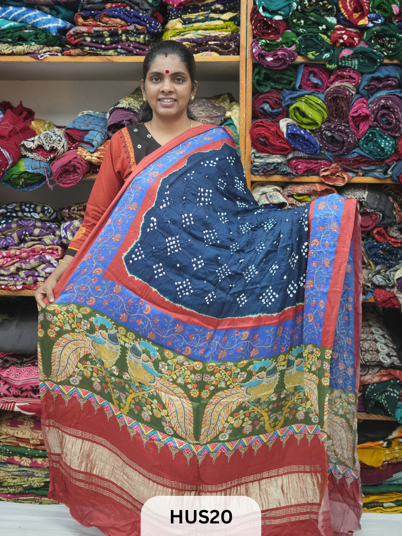 BANDHANI WITH KALAMKARI DIGITAL PRINT BORDER LAGDI PATTA