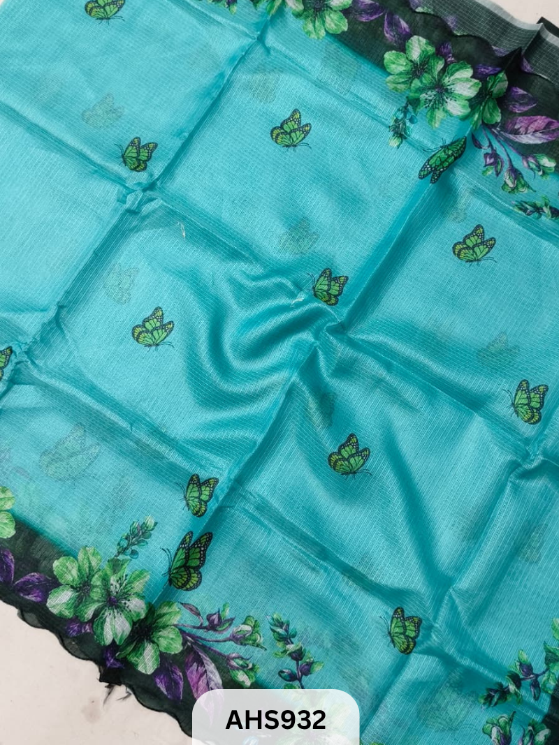Soft Silk Kota Digital Print Saree With Blouse