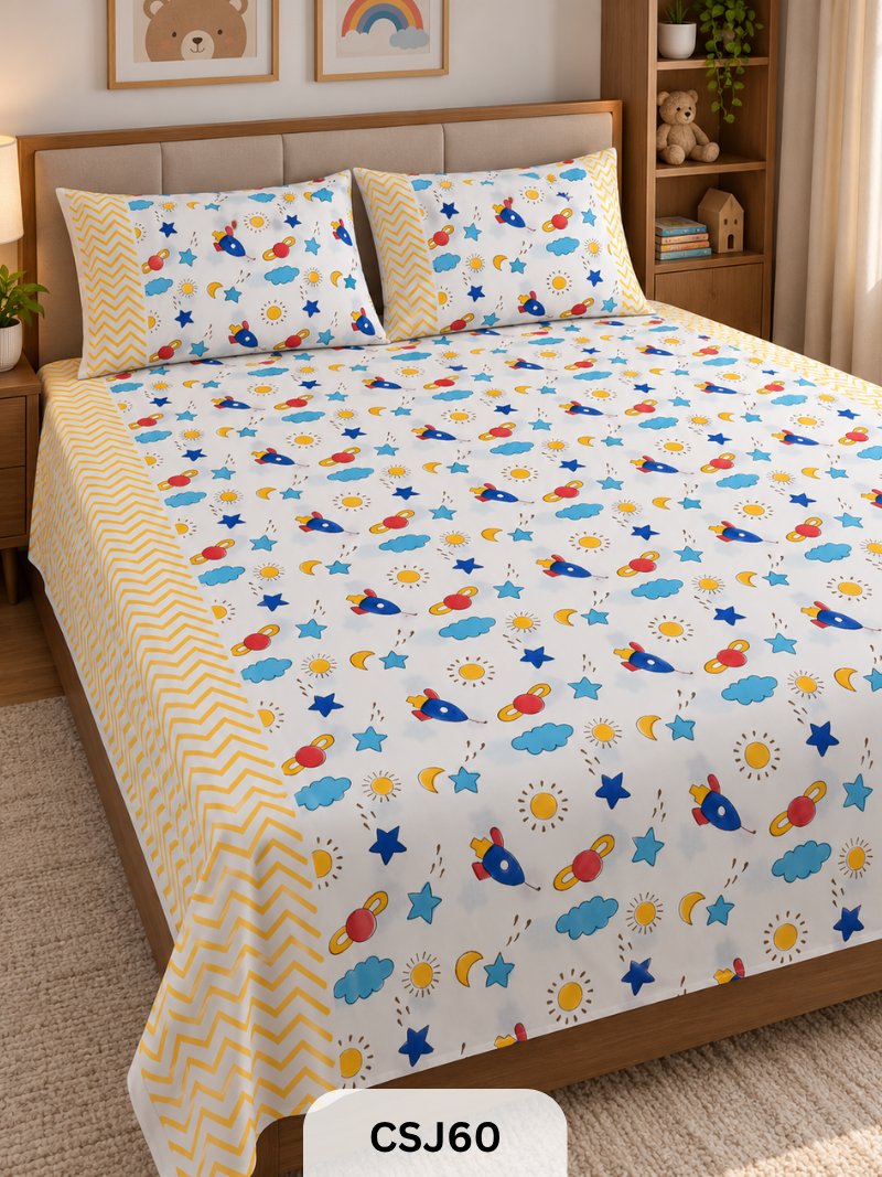 Kids Cherry Blossom Bedsheet With Pillow Covers - 98*108