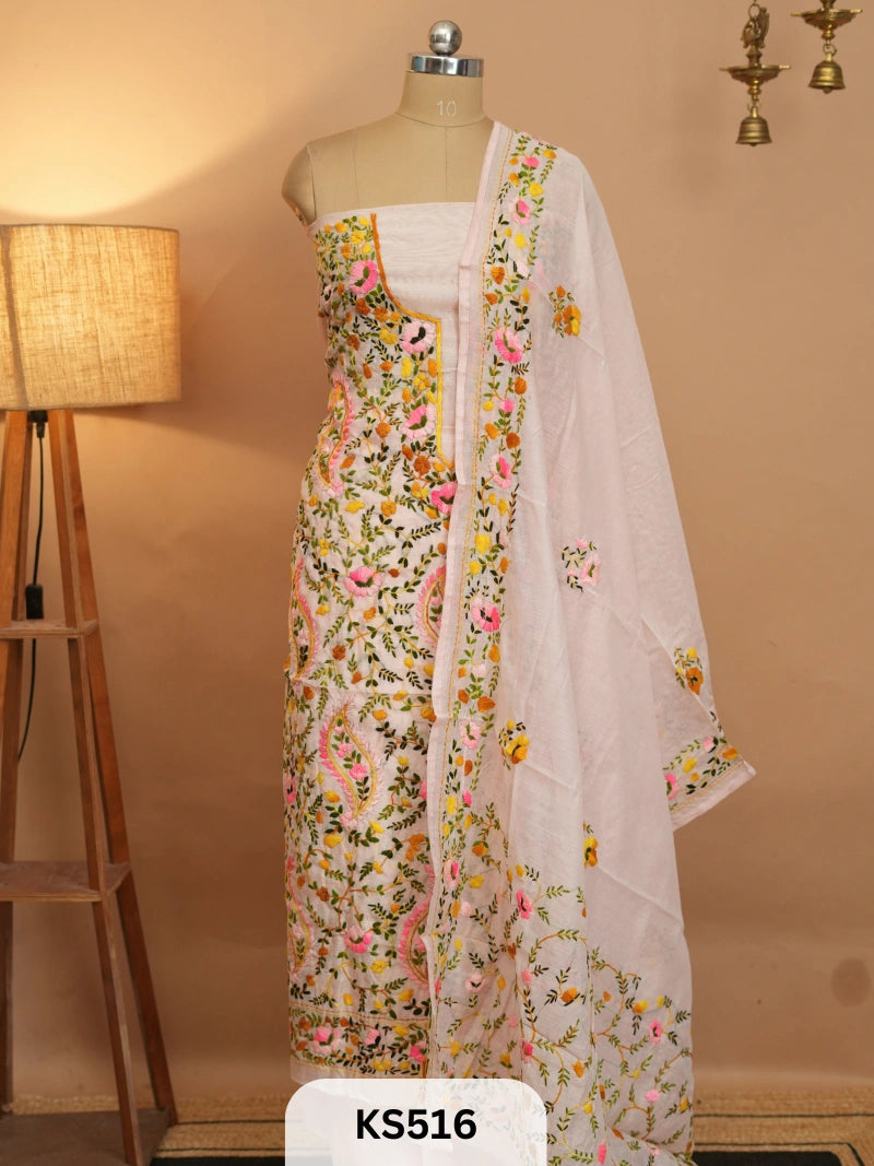 Dupion Chanderi Silk With Hand Kantha Stitch