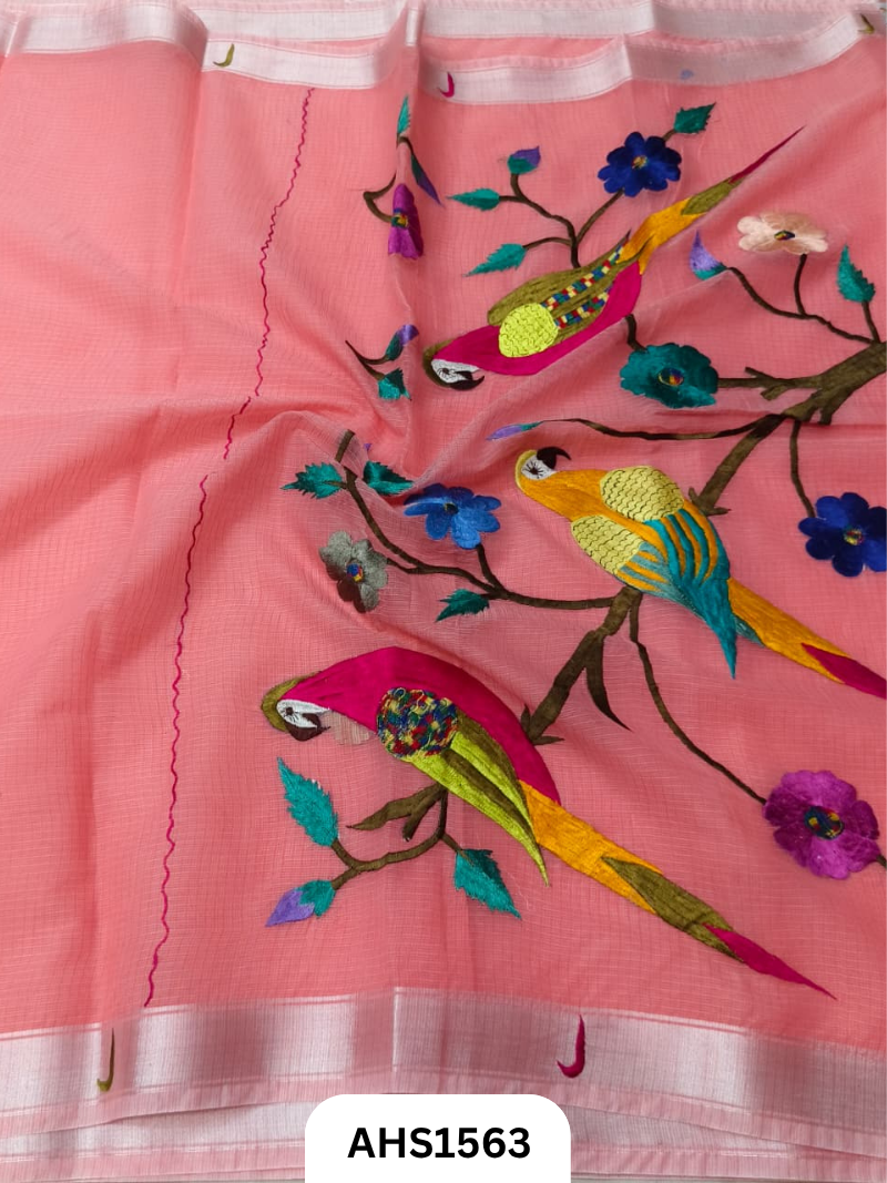 Kota Cotton Embroidery Work Saree Pallu Heavy Work