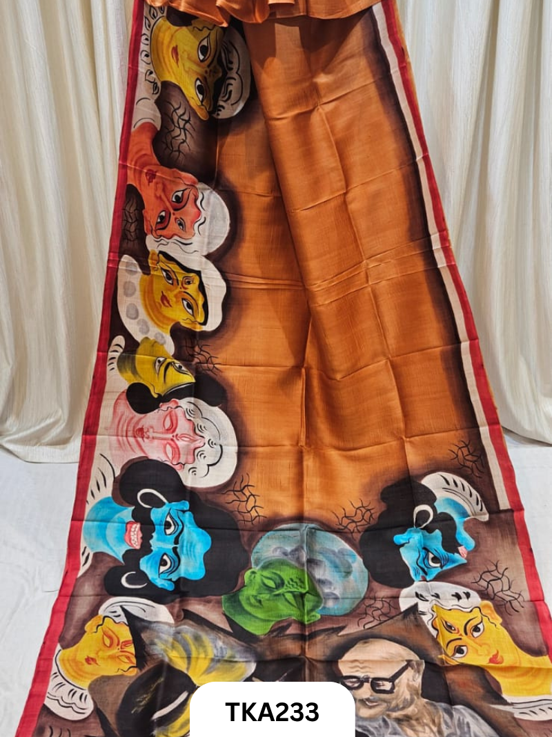Murshidabad Silk Hand Painted Saree