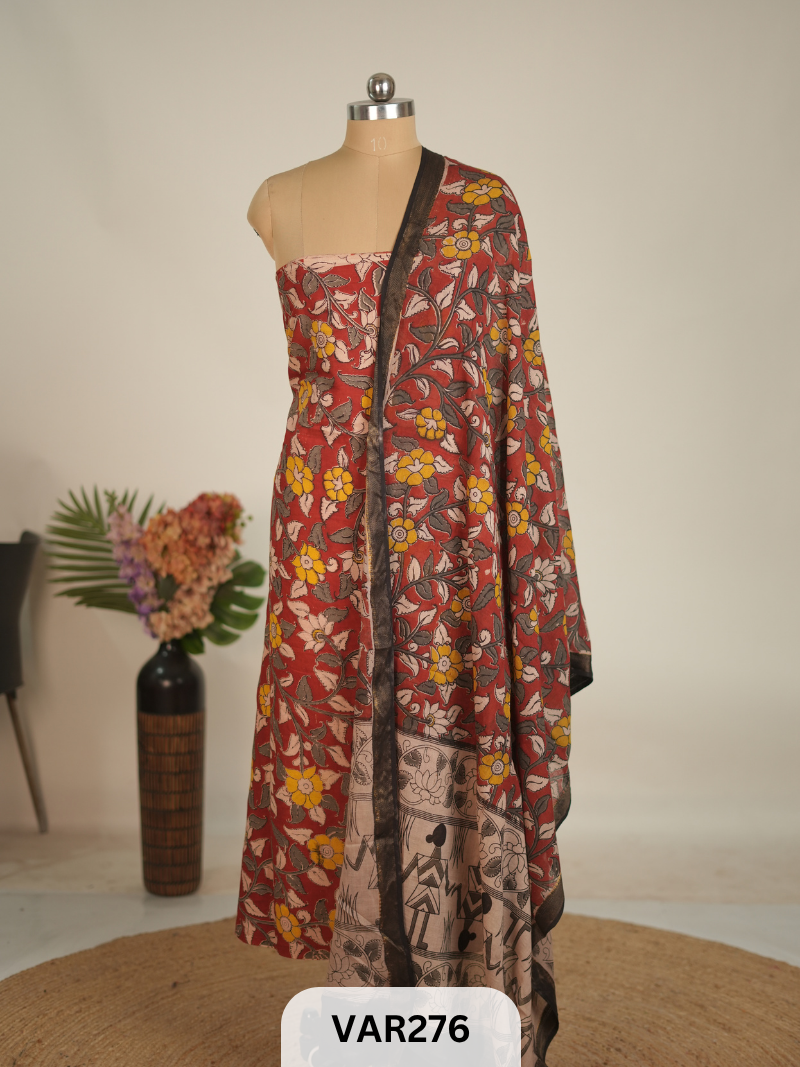 PURE HANDBLOCK KALAMKARI COTTON-2 PCS-TOP & DUPPATA