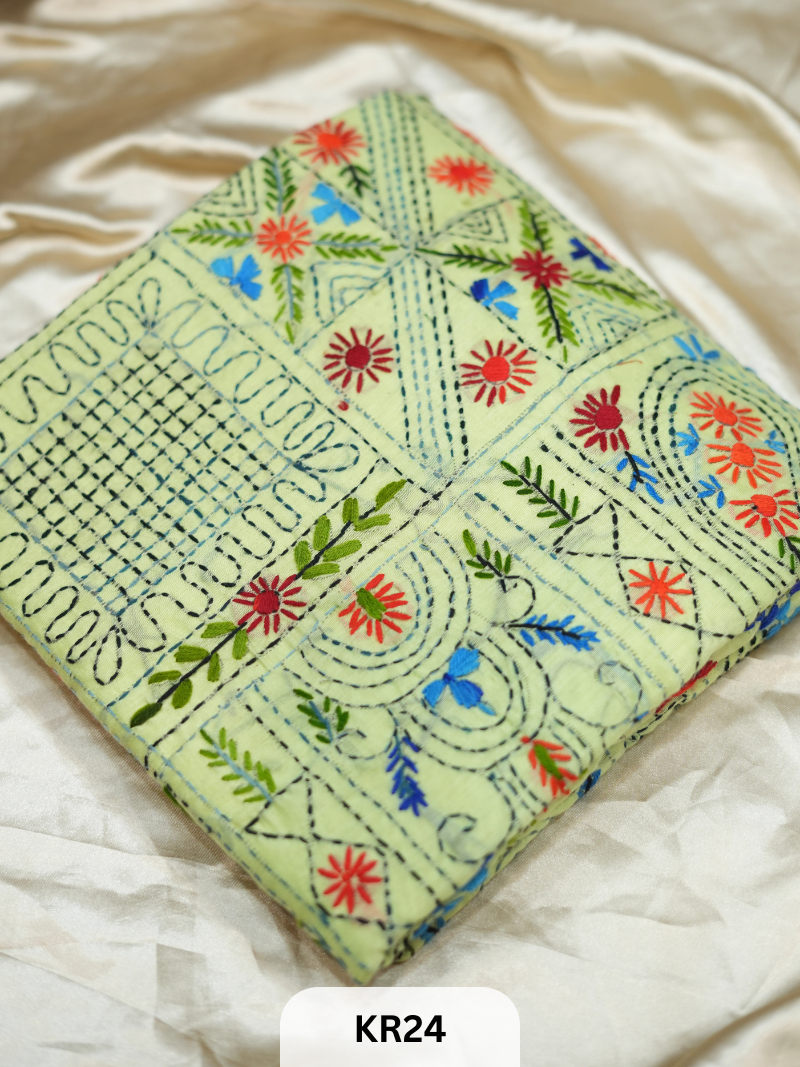 DUPION SILK WITH PURE HAND KANTHA HEAVY