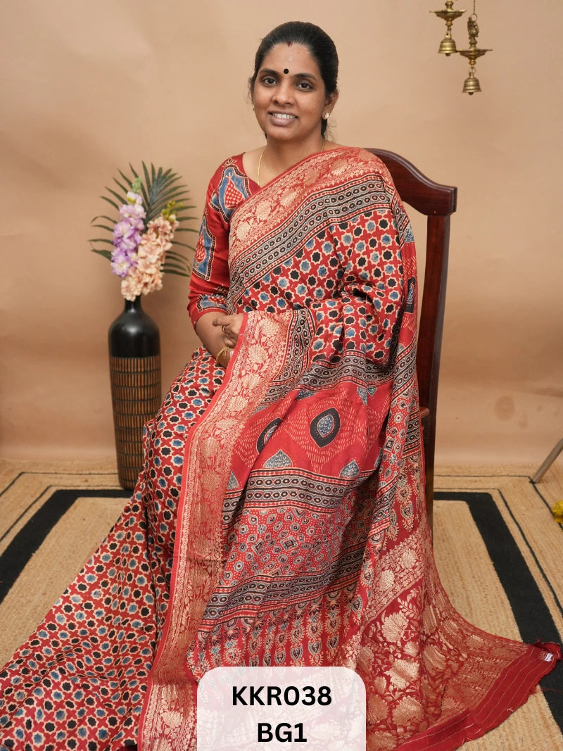 DOLA SILK - KHADI BORDER | AJRAKH HANDBLOCK PRINT