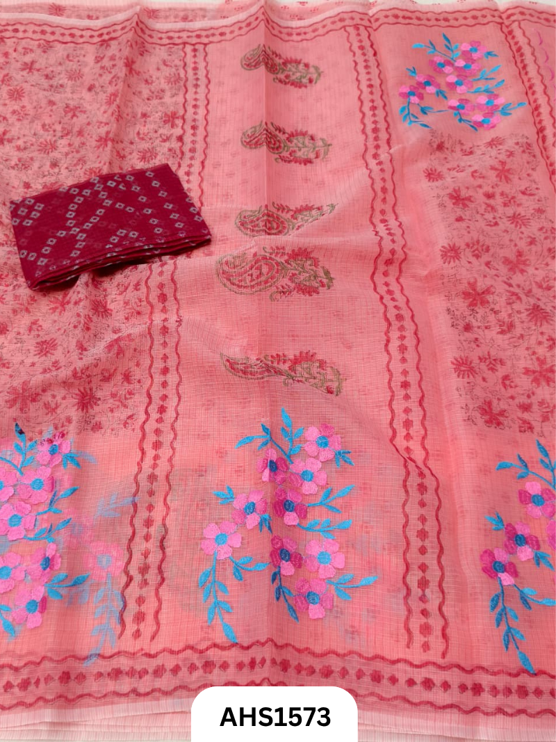 Kota Cotton Embroidery + Printed Saree