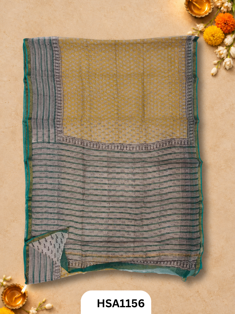 Hand Block Printed Kota Doriya Saree with Blouse