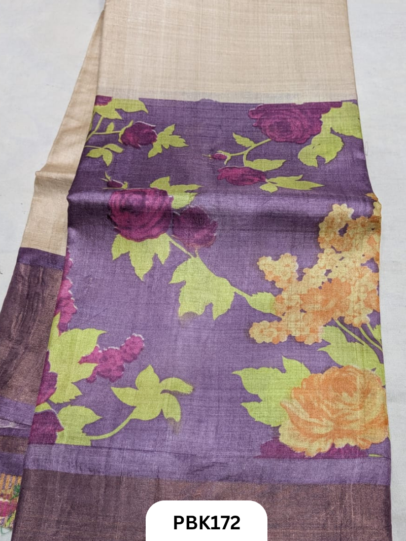 Premium Pure Tussar Silk Handblock Print Saree – Kolkata Special