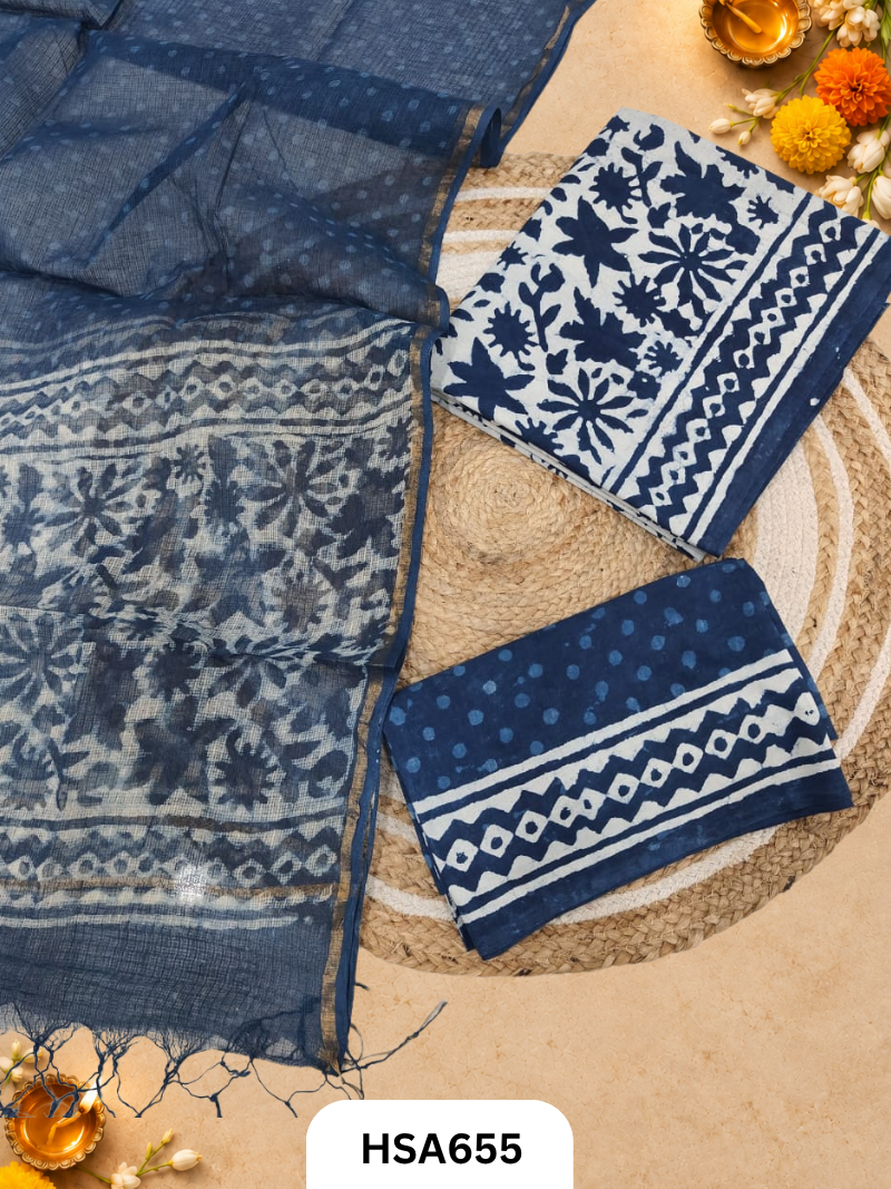 Handblock Printed Kota Doriya Dupatta With Cotton Suits Top 2.5mtr Dupatta 2.5mtr