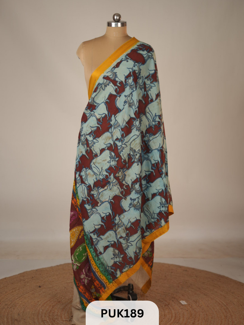 PURE PENKALAMKARI DUPPATTA - CHENNURI SILK