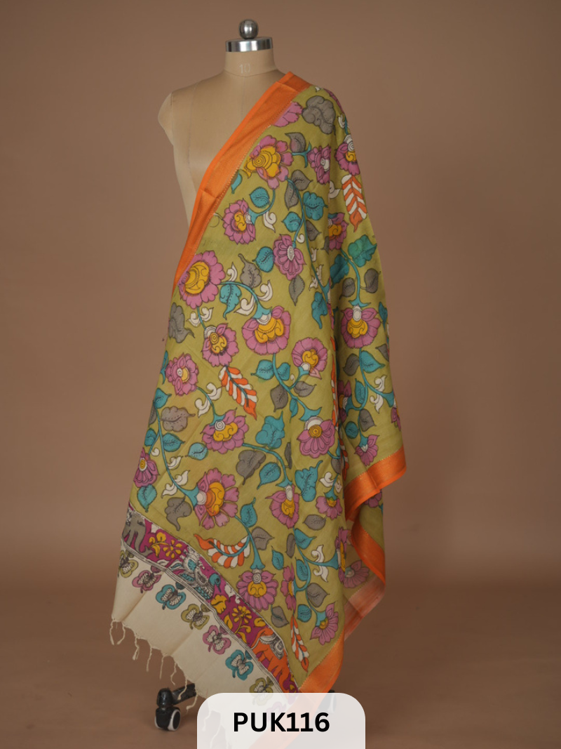 PURE PENKALAMKARI DUPPATTA - CHENNURI SILK