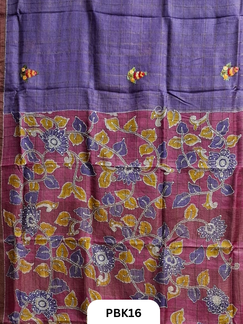 Pure Tussar Silk Saree with Heavy Embroidery & Bullion Stitch