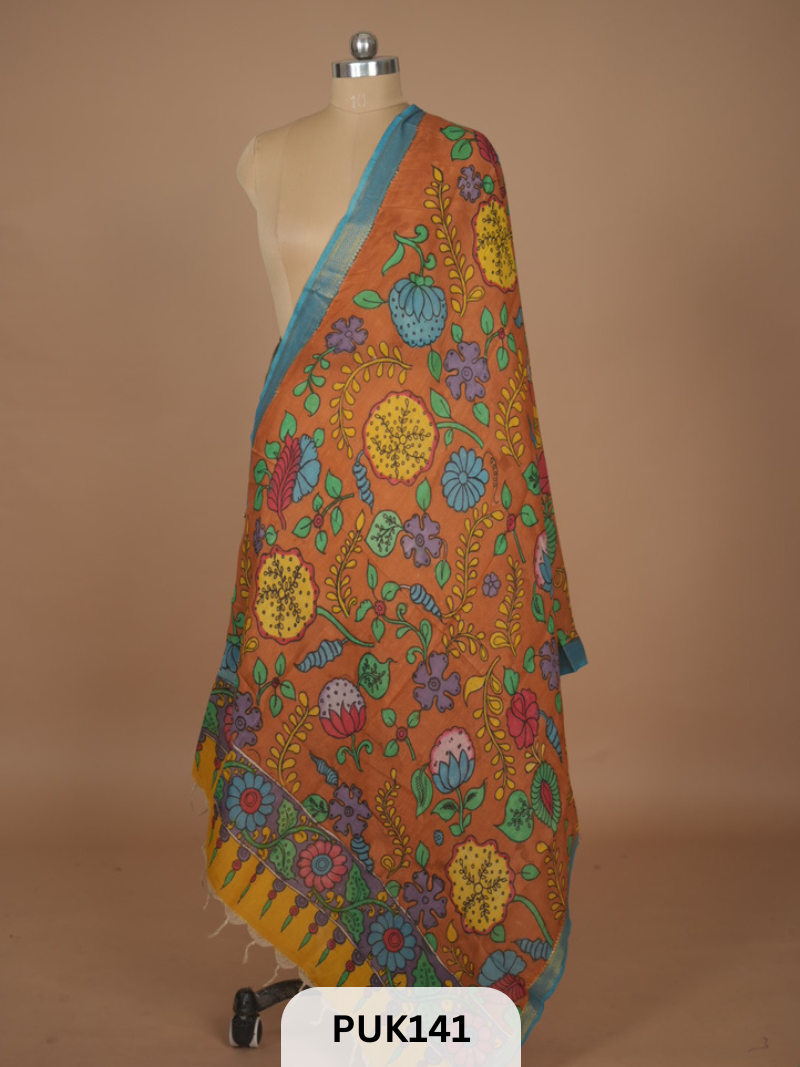 PURE PENKALAMKARI DUPPATTA - CHENNURI SILK