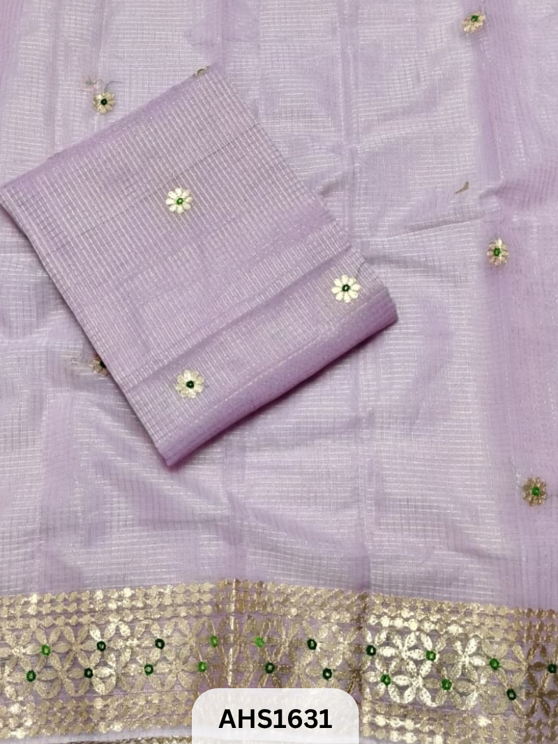 Kota Doria Check Gotta Patti Work Dress Material - Top and Duptta 2.5mt