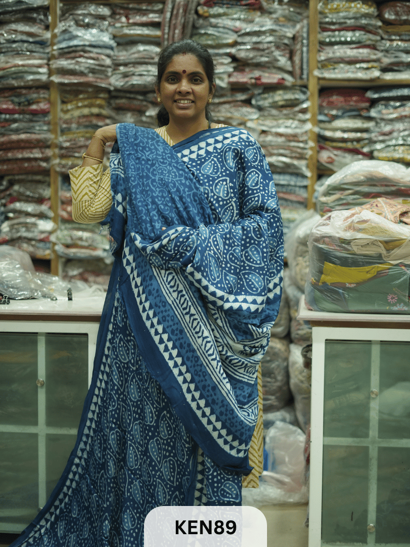 MODAL INDIGO DABU HANDBLOCK PRINT SAREE - NATURAL PROCESS