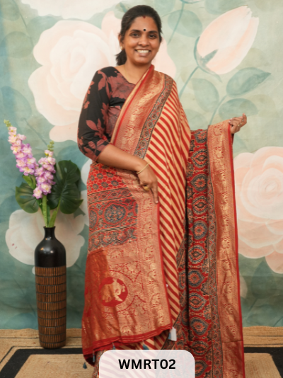 DOLA SILK WITH AJRAKH HANDBLOCK PRINT SAREE